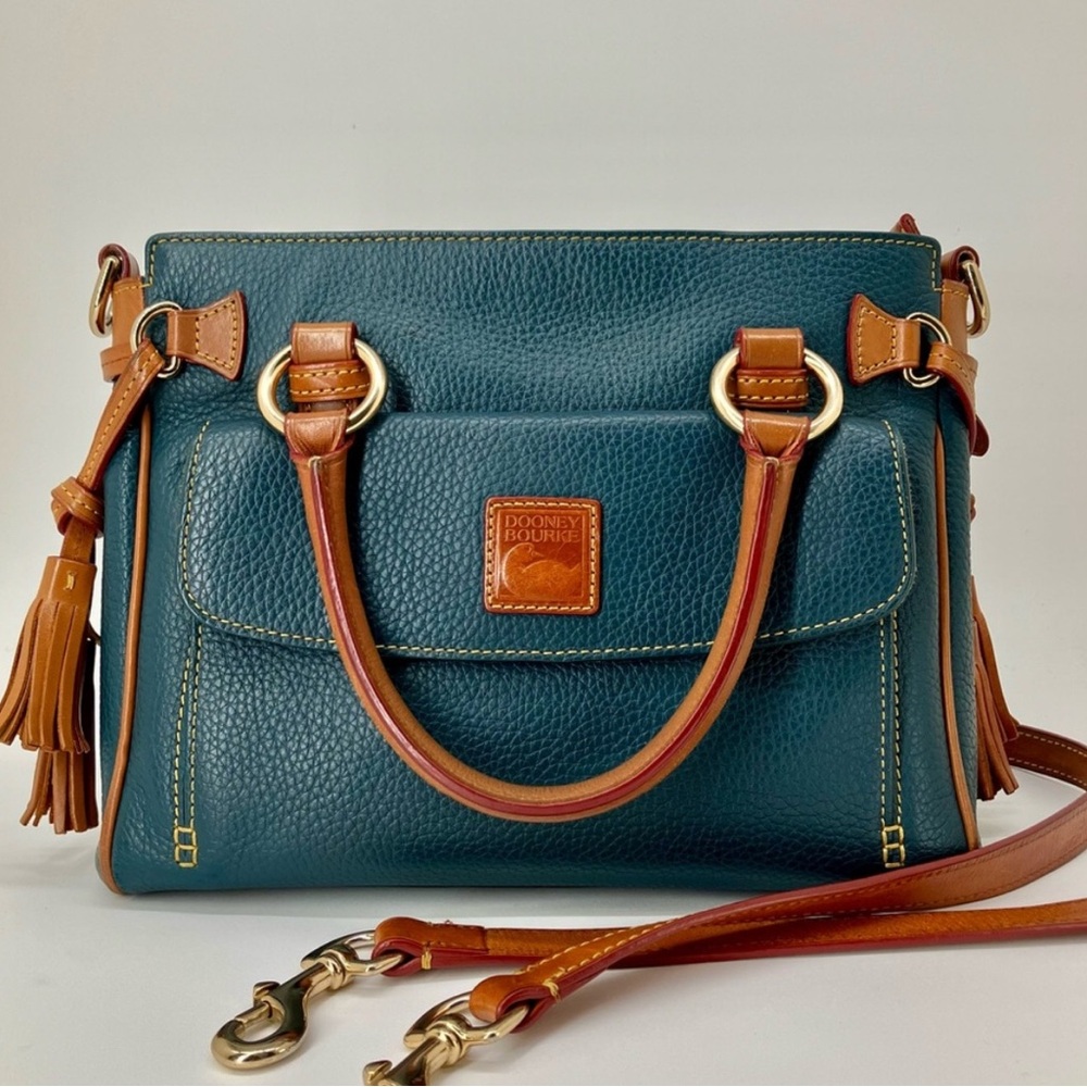 Dooney & Bourke Medium Pocket Satchel in Teal Blue Pebbled Leather